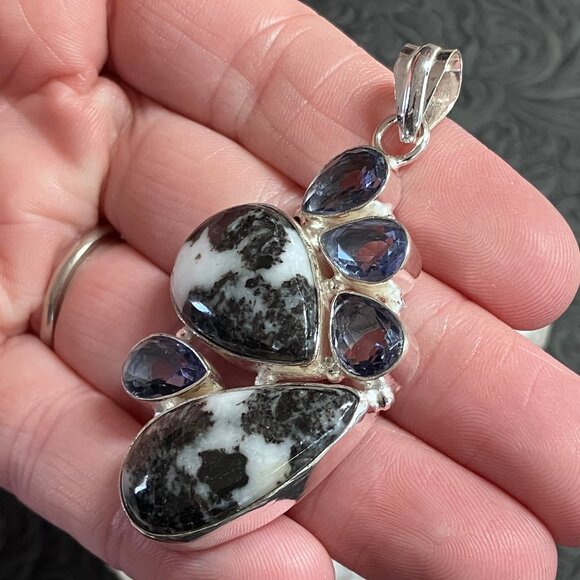 Amethyst and Zebra Jasper Pendant Stone Crystal Jewelry - Picture 4 of 6